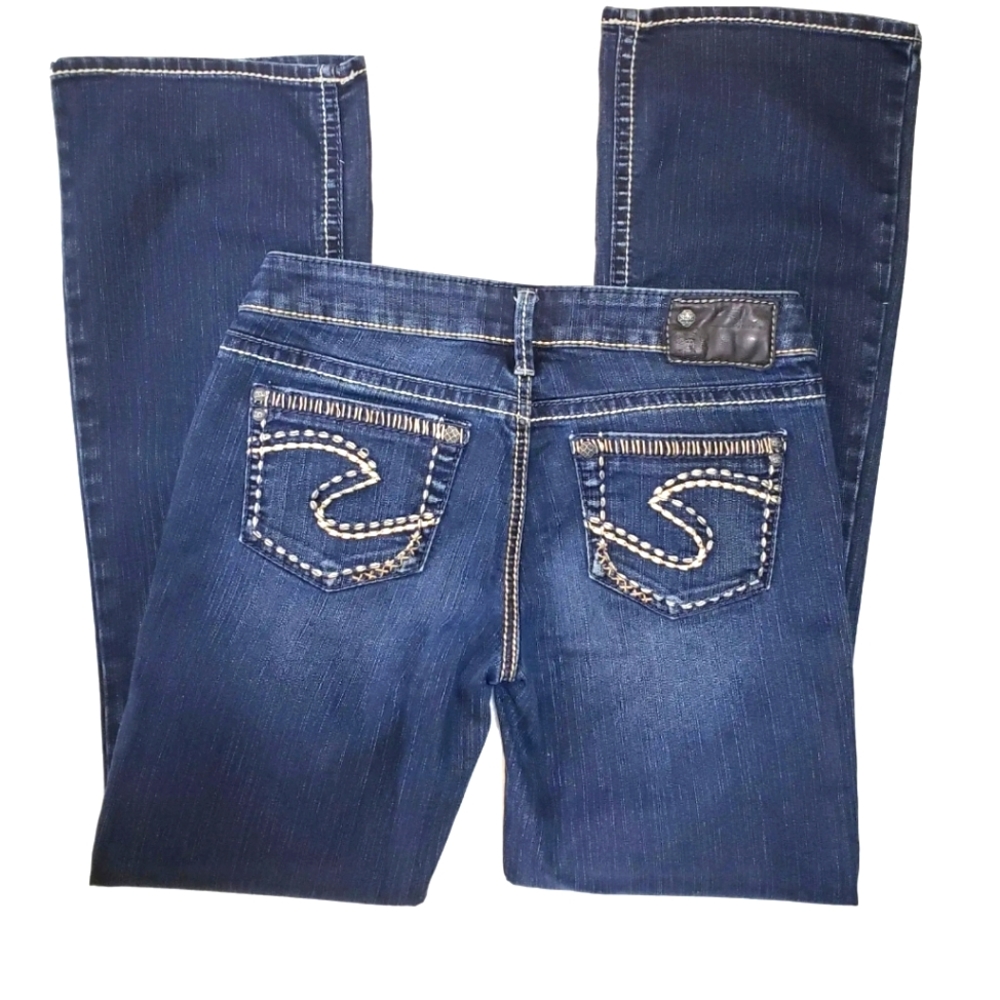 Silver 29 x 33 Aiko Boot cut Dark Wash Bold Stitch Stretch Denim Blue Jeans